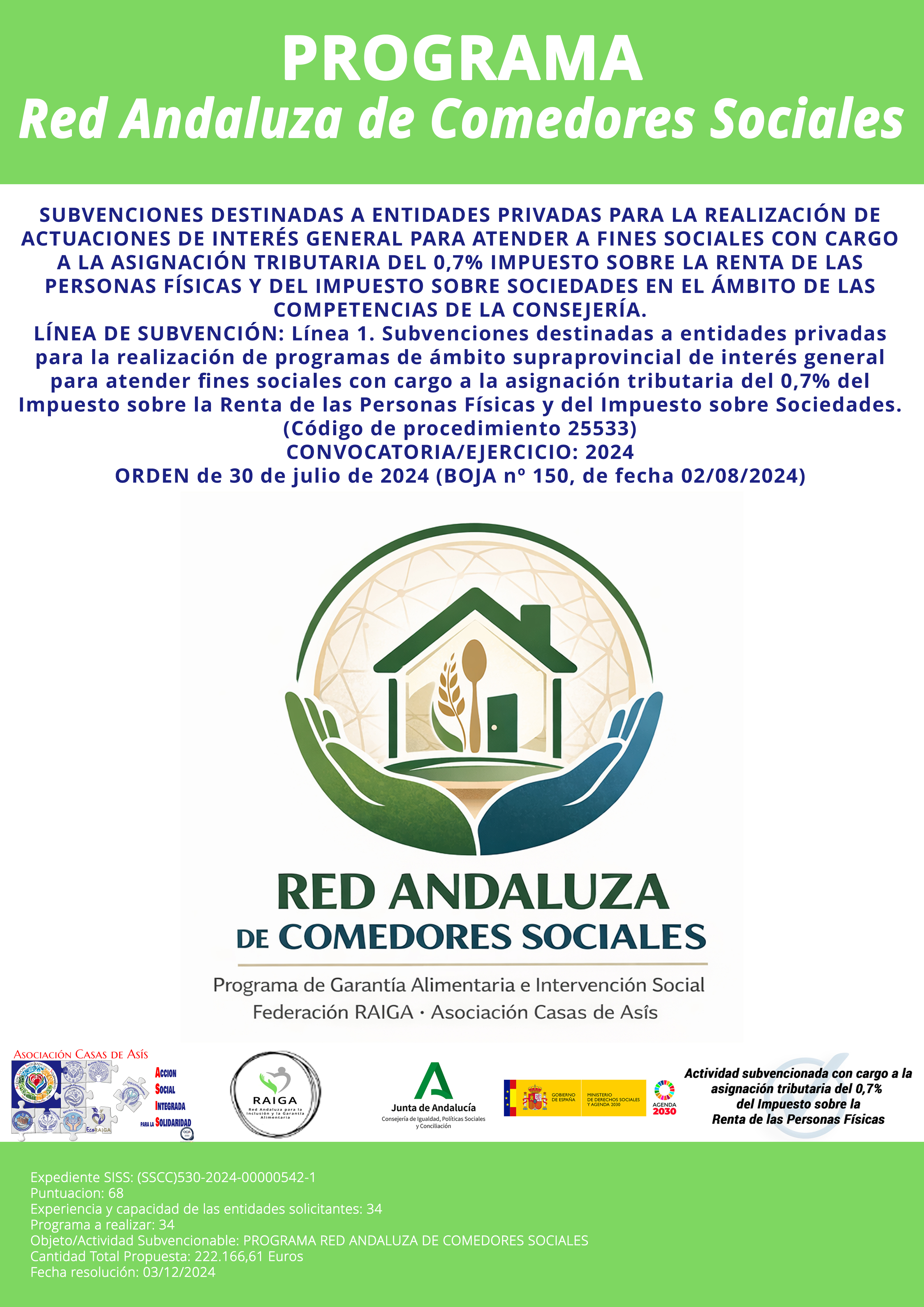 La Asociación Casas de Asís inicia el Programa Red Andaluza de Comedores Sociales 2024–2025